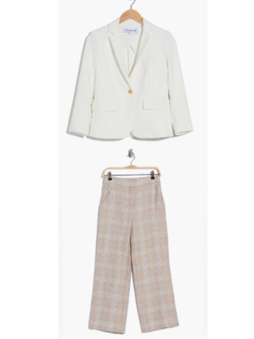 VERONICA BEARD SUIT: Dickey Jacket White + Plaid Brixton Pants Sz 4 - NWT $1,296